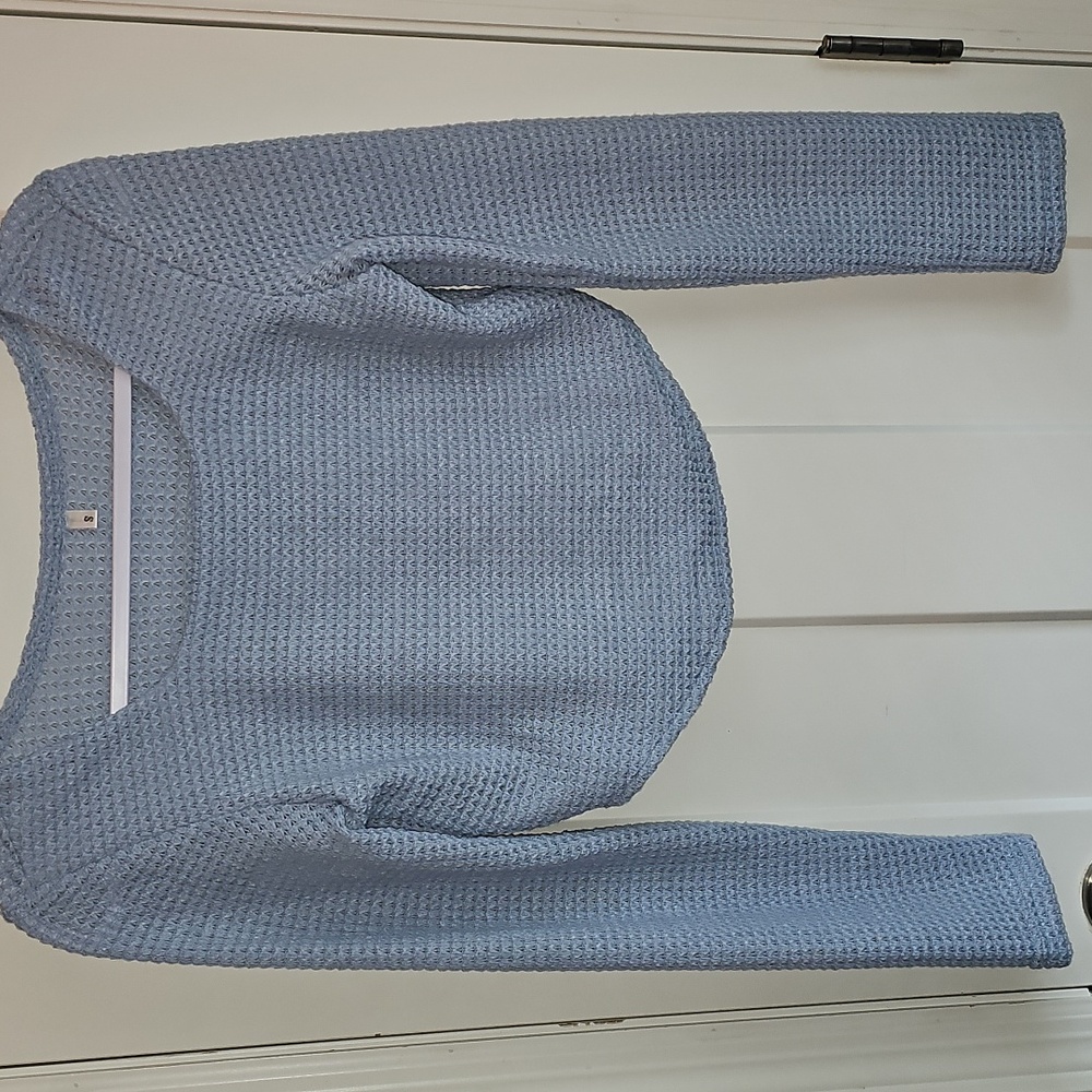 Womens Sz Small Waffle Knit Blue Cropped Long Sleeve Top. Nwots!!!